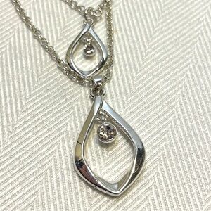 Elegant Silver Double Teardrop Pendant Necklace & Matching Earrings